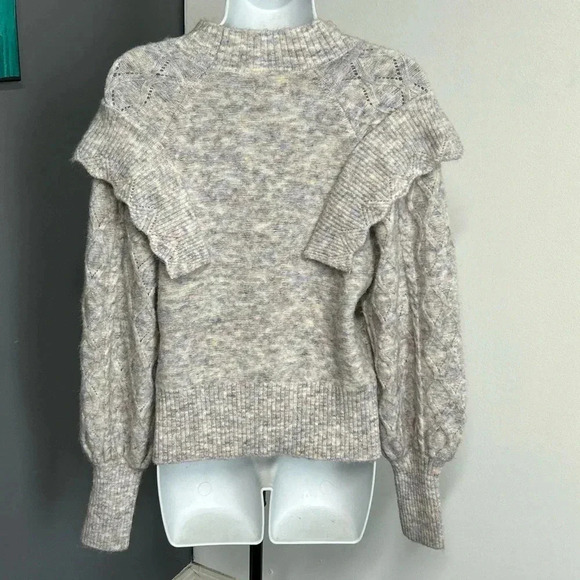 Women’s Large Wool Blend Sweater Ruffle Mock‎ Neck Diamond Cable Knit Fairycore - Picture 5 of 11